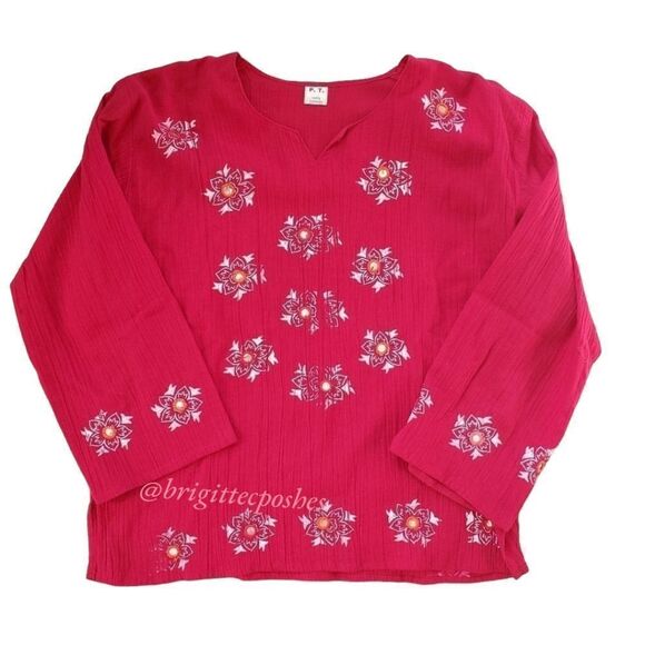 P . T . Red 100% Cotton ¾ Sleeves Top - Picture 11 of 12